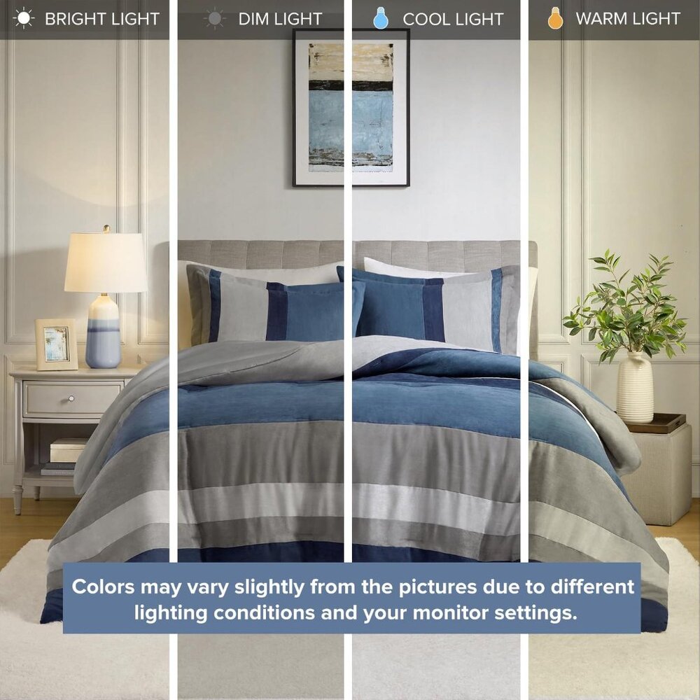NWT Comfort Spaces 3-Piece Luxe Microsuede Comforter Set Blue Multi Full / Queen - Picture 5 of 8